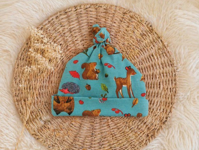Bonnet de naissance Amis de la forêt turquoise
