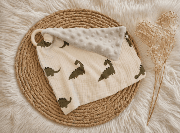 Doudou plat Dinos kaki