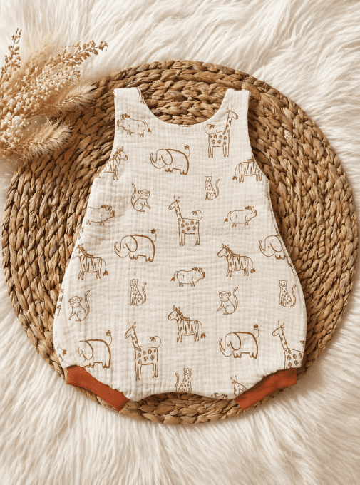 Combi-sarouel courte Animaux caramel