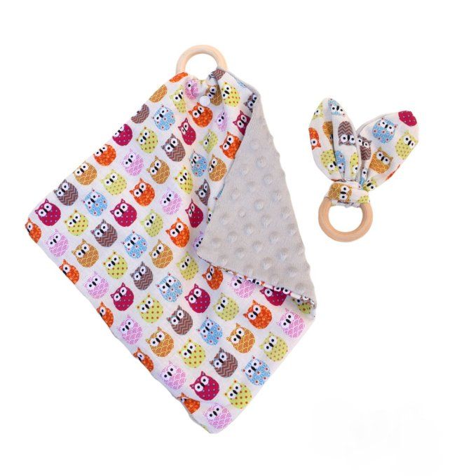Doudou plat Hiboux multicolores coton