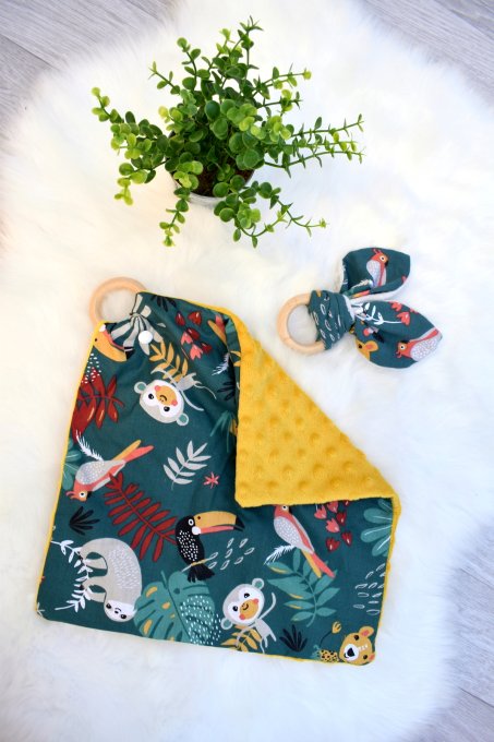 Doudou plat Tropical vert coton