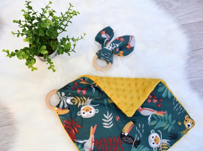 Doudou plat Tropical vert coton
