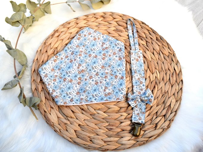 Bavoir bandana Liberty bleu beige coton