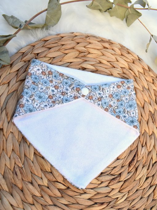 Bavoir bandana Liberty bleu beige coton