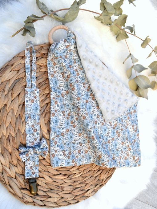 Doudou plat Liberty bleu beige coton