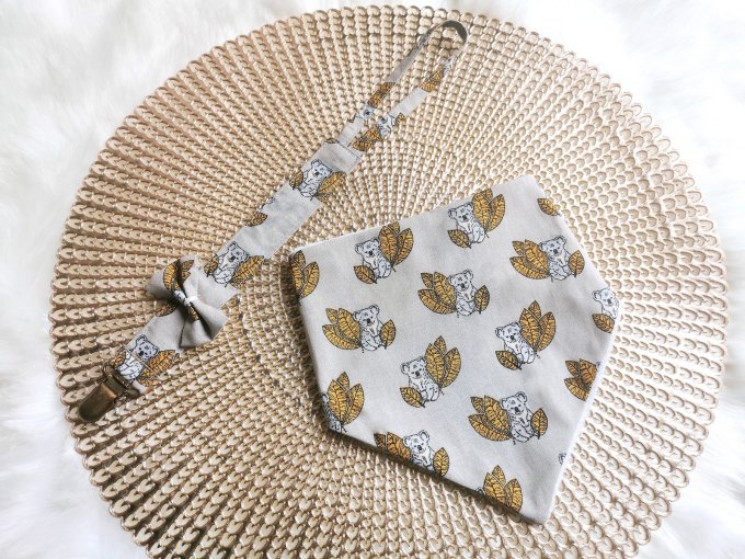 Bavoir bandana Koala beige coton